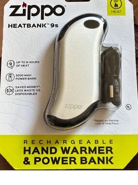 Zippo HeatBank 9s Rechargeable Hand Warmer & Power Bank - Silver